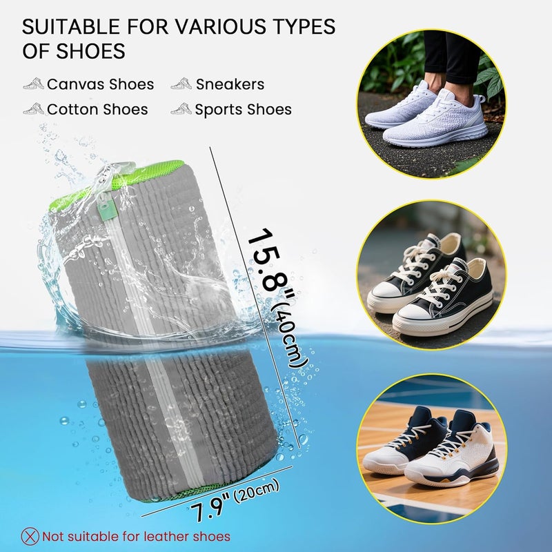 ADEHMDA 2Pcs Shoe Washing Machine Bag, Sneaker Laundry Bag for Washing Machine, Extra Long and Thick Microfibre Fluff, Reusable for Washer and Dryer (2pcs, Greyish Green) - Image 3